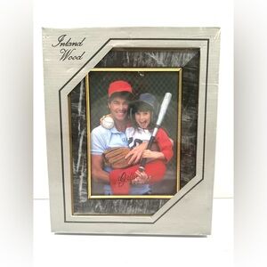 New Vintage 80s 90s Sealed Black Marble Gold Picture Photo Wood Frame 5x7